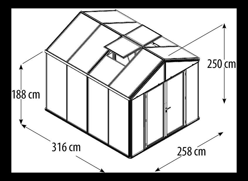 Stil clasic Greenhouse Poseidon 8100 (policarbonat + sticlă securizată + negru)