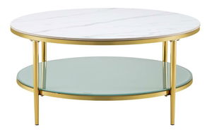 Konferenčný stolík Eggerton (svetlý mramor + mliečna + chróm-zlatý)