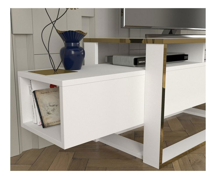 TV asztal/szekrény Biano (fehér + arany)