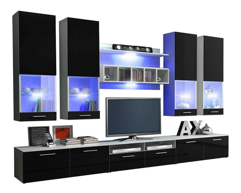 Mobilier living Octavia II (Alb + Negru lucios )