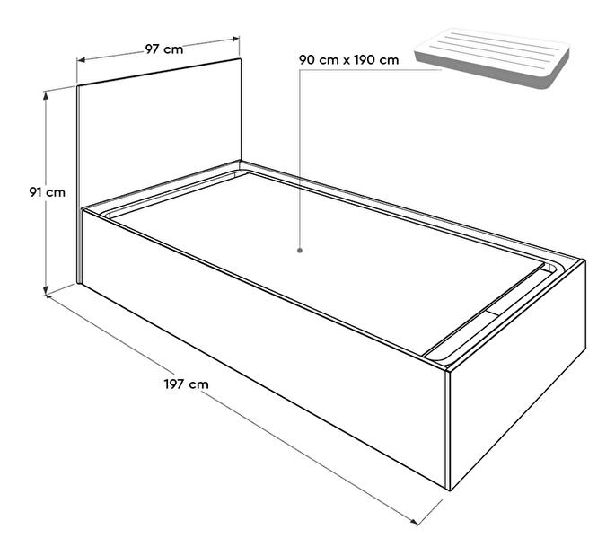 Jednolôžková posteľ 90 cm Kalabora (s roštom) (s úl. priestorom) (biela)