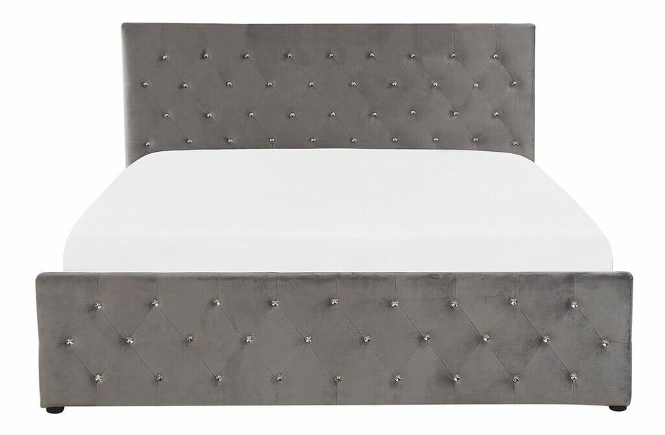 Pat matrimonial 140 cm AMESIA (gri) (cu somieră și sp. depozitare)