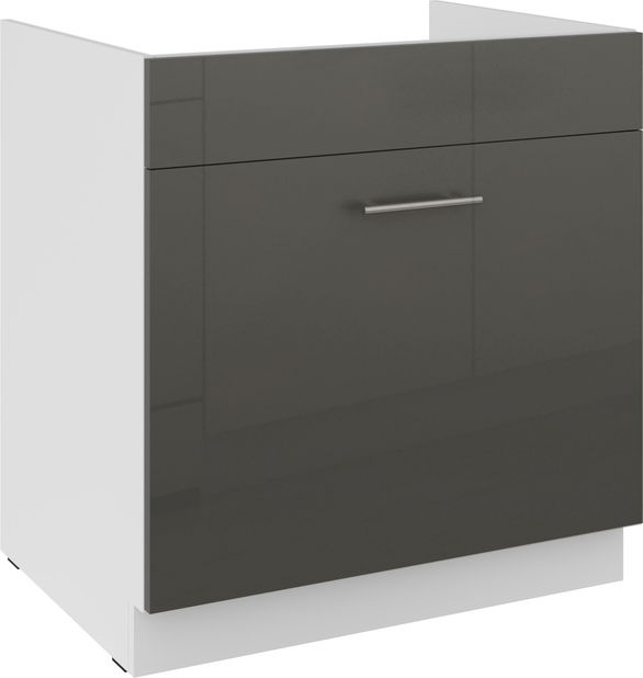 Dolná kuchynská skrinka pod drez Lavera 80 ZL 1S BB (korpus: biela + front: lesk sivý)