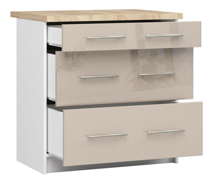 Dolná kuchynská skrinka Ozara S80 3SZ (biela + cappuccino lesk)