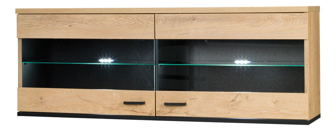 Vitrină de perete Juha 9 (stejar lefkas + negru)