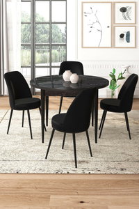 Set dining Torra (marmură neagră + negru) (pentru 4 persoane)
