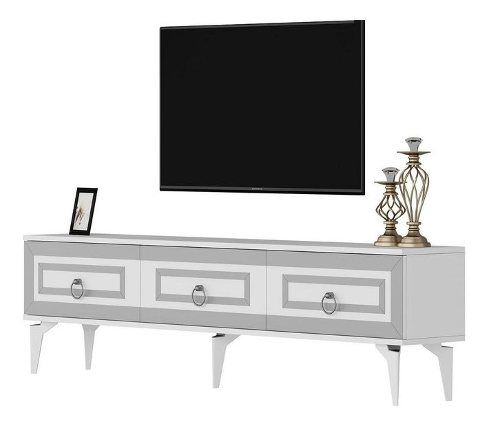 Masă TV/Dulap Pemava 2 (alb + argintiu) 