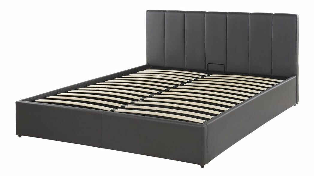 Manželská posteľ 160 cm DARGAN (sivá) (umelá koža) (s roštom a úl. priestorom)