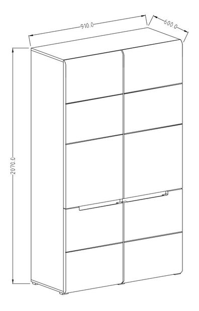 Šatníková skriňa Hayle Typ 18 (biela + biely vysoký lesk)