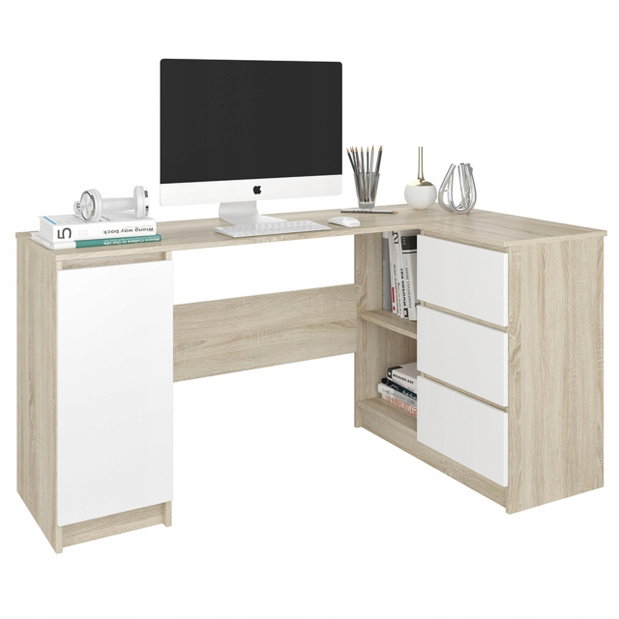 Masă PC de colț Nyper (stejar sonoma + alb)