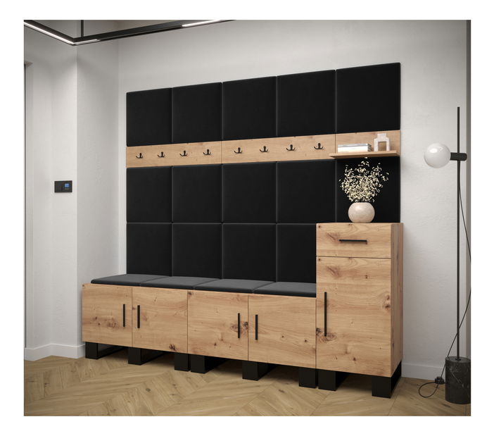Set mobilier pentru hol Amanda 8 (Stejar artisan + Negru)