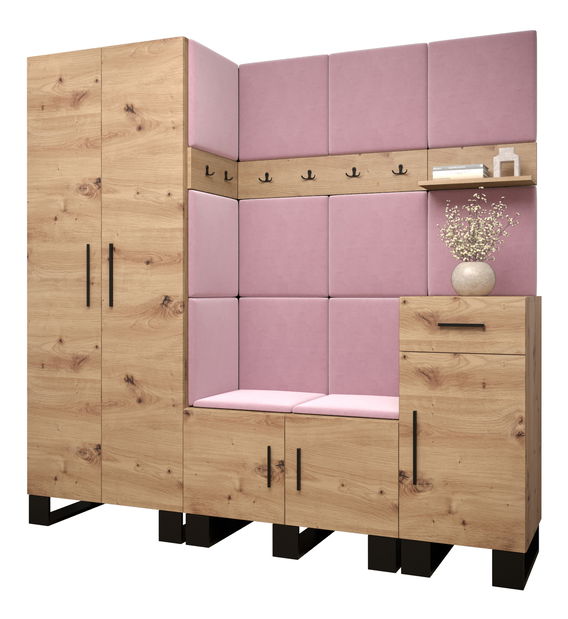 Set mobilier pentru hol Amanda 1 (Stejar artisan + roz)
