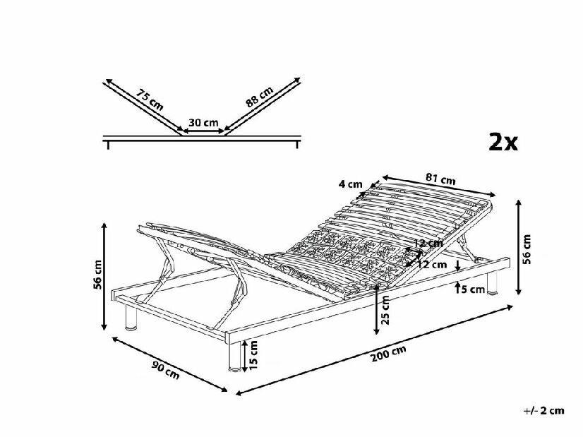 Lamellás ágyrács szett 2 db 200x180 cm MUUN (fa) (szürke)