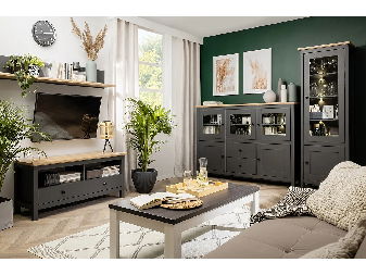 Mobilier living Hesen (cu iluminat LED) (grafit + Stejar artisan)