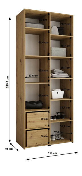 Dulap de haine 110 cm Carmela 40-2 (alb + Negru)