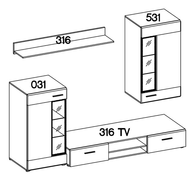Mobilier living Tallington (Alb + Stejar sonoma) (fără iluminat)