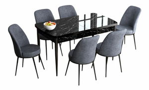 Jedálenský set Hana (mramor čierny + ružová) (pre 6 osôb)