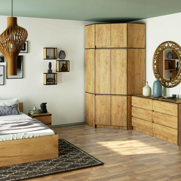 Kutni ormar za garderobu (sa nadogradnjom) Sirvio (hrast craft)