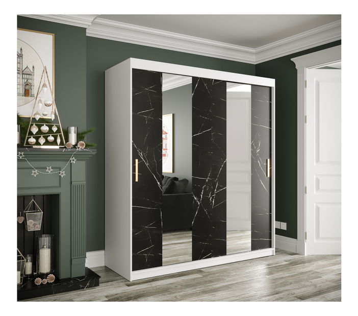 Šatníková skriňa 180 cm Marbelo P (matná biela + čierny mramor)