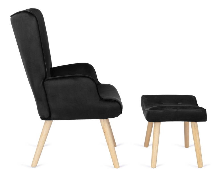 Fotel zsámollyal Lombardi (fekete) 