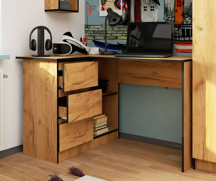 Rohový PC stolík Balcon (dub craft) (L)