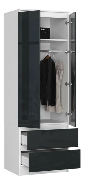 Šatníková skriňa Suman (biela + grafit lesk)