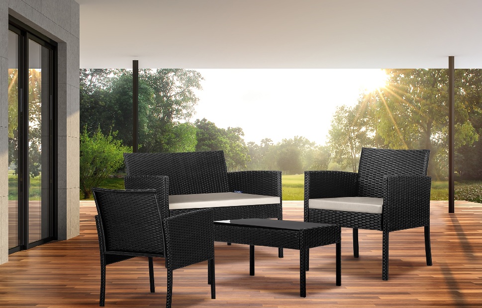 Set de mobilier pentru grădină 2+1+1 Devon (negru + bej)