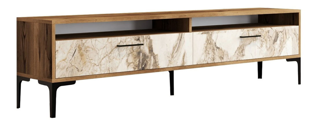 Masă TV/Dulap Irma 2 (Nuc + Marmură albă)