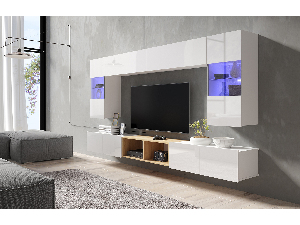 Mobilier living Calabria C24 WHITE (Alb + Stejar auriu) (fără iluminat)