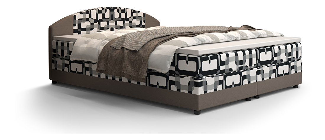 Bračni krevet Boxspring 140 cm Orlando Comfort (uzorak + svijetlosmeđa) (s madracem i prostorom za odlaganje)