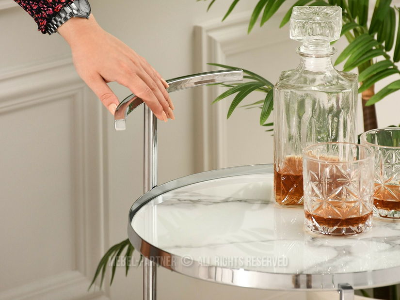 Konferenčný stolík Alfonzo (biely mramor + chrómová)