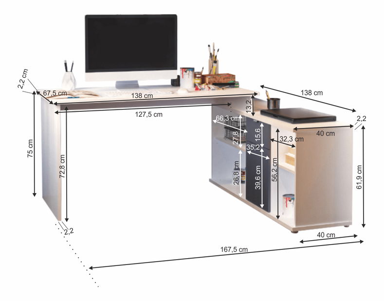 Masă PC de colț Dasys VE 02 (gri)