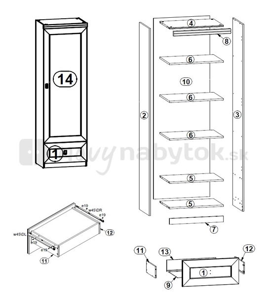 Policová skriňa BRW Bigger REG1D1S/60
