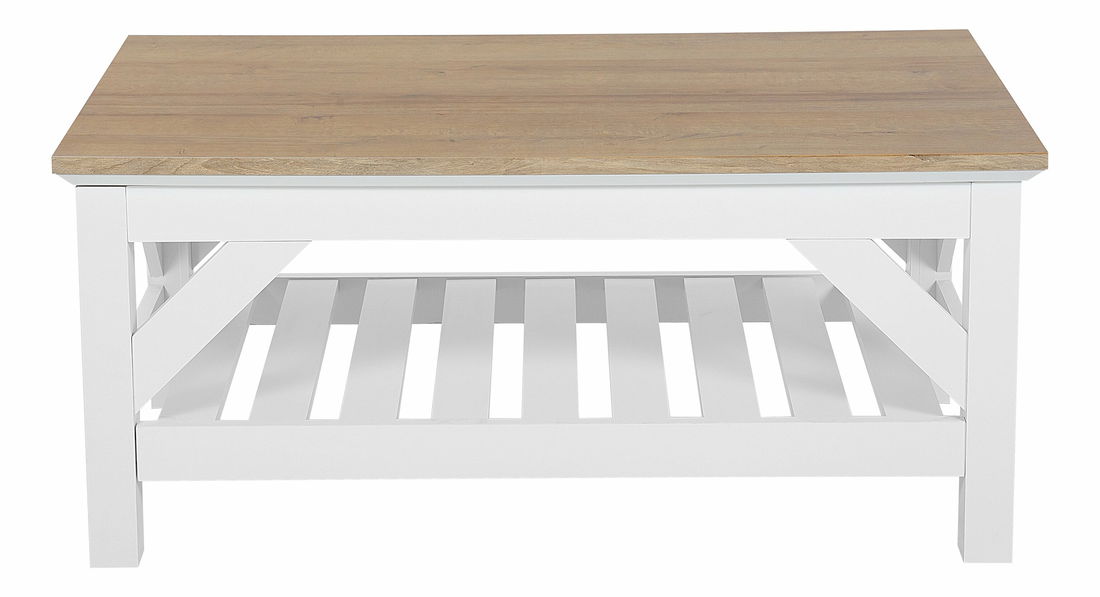 Masă de cafea Seville (alb) (cu blat din lemn natural)