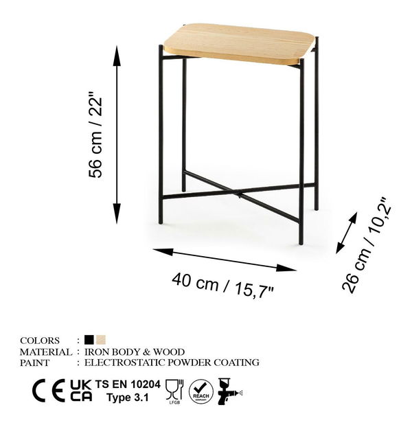 Kézi asztal Museli 1 (fekete + természetes) 
