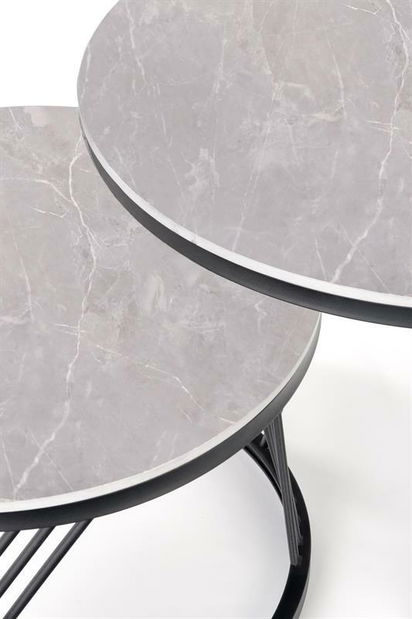 Set 2 ks. Konferenčných stolíkov Felecia (sivý mramor + čierna)