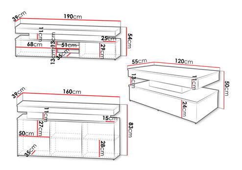 Set mobilier living Lesteralo I (Negru + lucios negru) (cu iluminat LED)