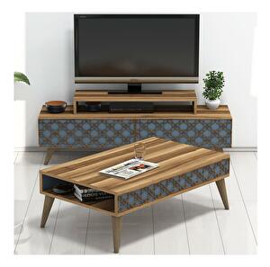 Mobilier living Clementine (Nuc + Gri albastru)