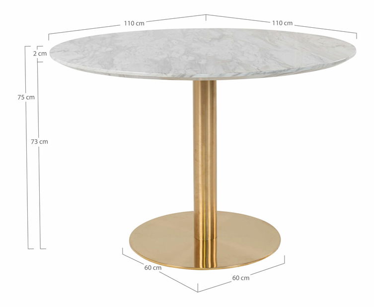 Jedálenský stôl Bvaria 5 (biela + mosadzná)
