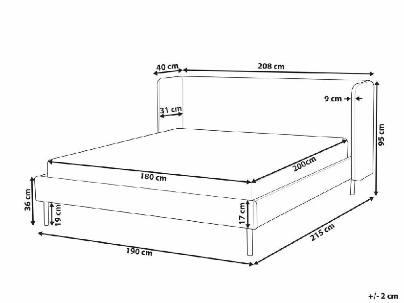 Bračni krevet 180 cm Aimei (sivo-bež) (s podnicom)