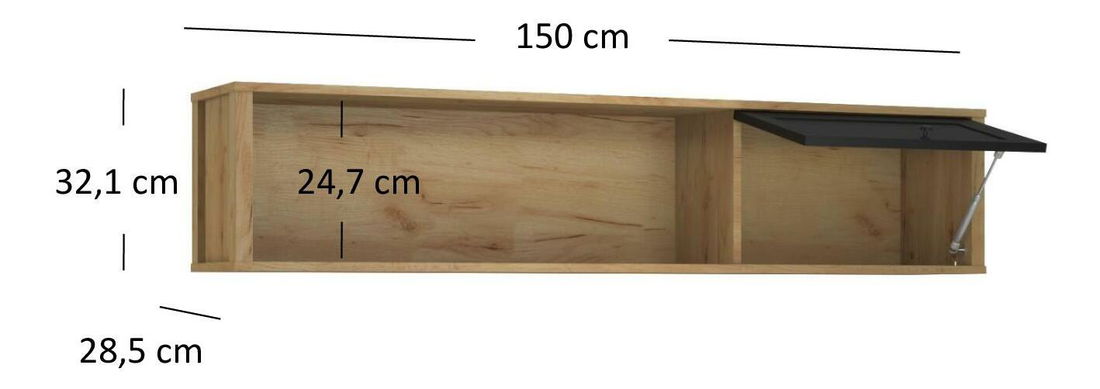 Zidna polica Bruselas (hrast craft zlatni + crna) 