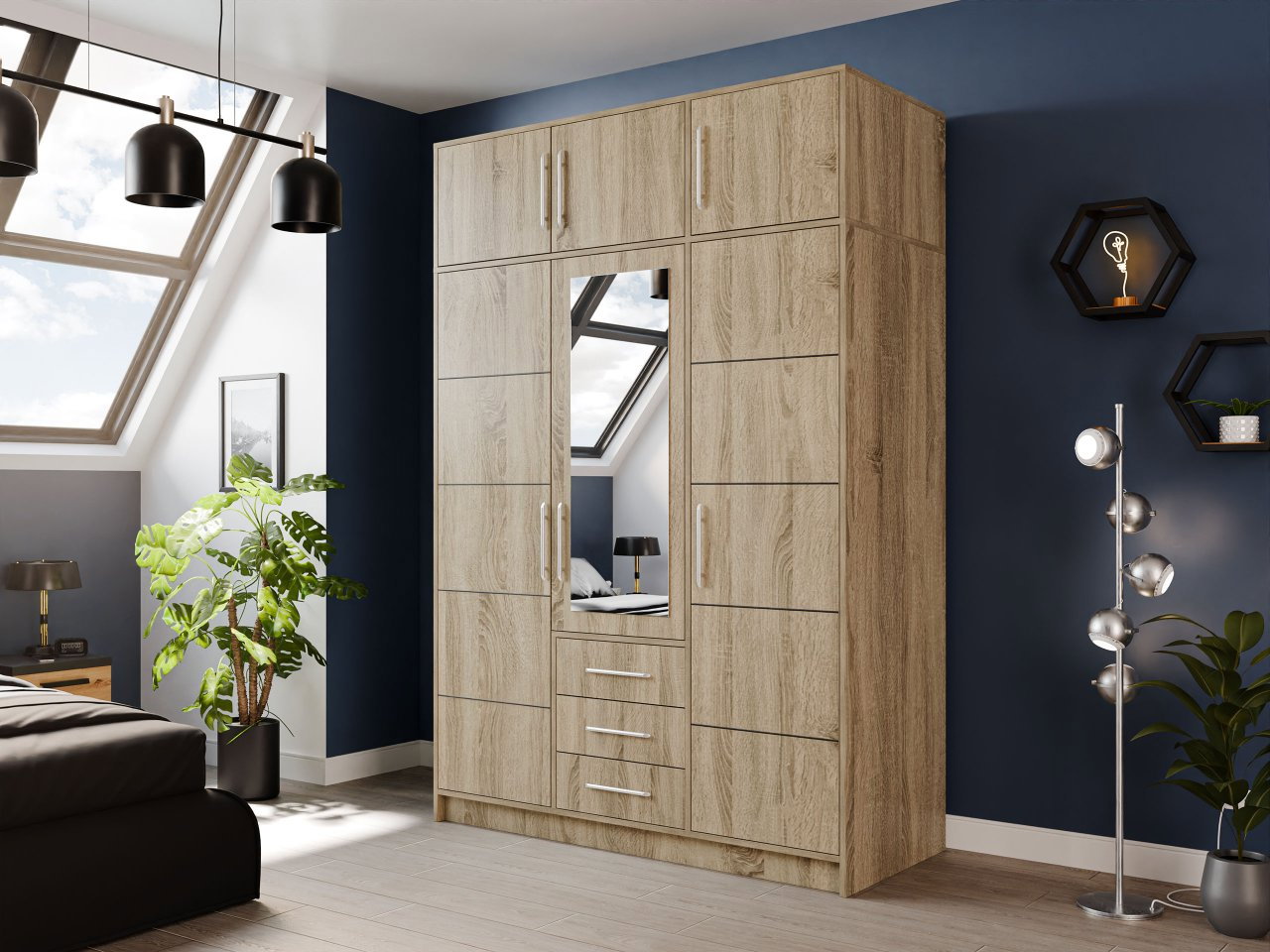 Ruhásszekrény Lenona D3 (sonoma tölgy) (tükörrel)