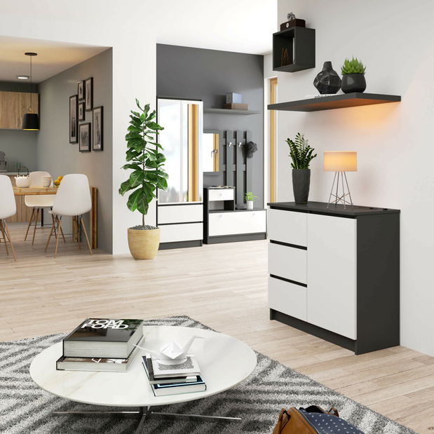 Comodă Komeito (grafit + alb)