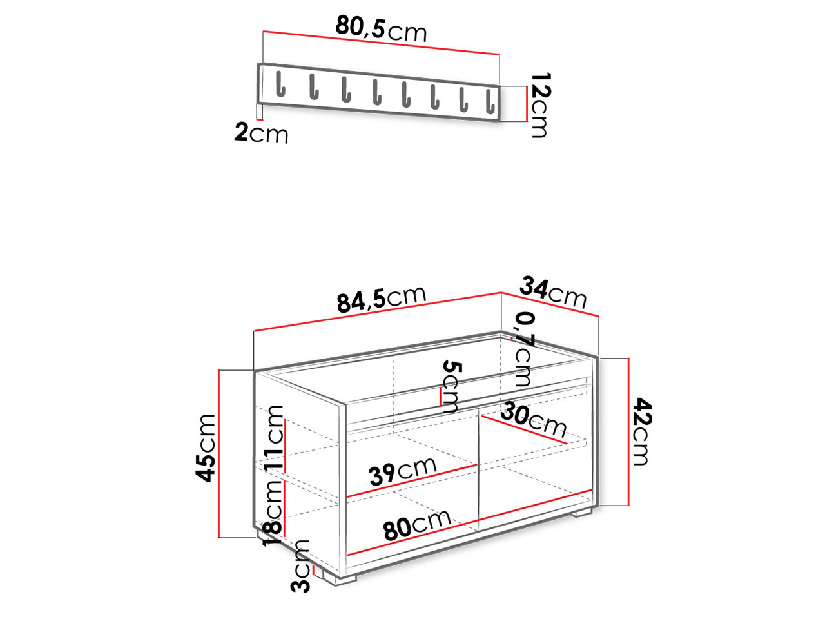 Nábytok do predsiene Mirjan Kendora 80 (s 12 ks. čalúnených nástenných panelov Pazara 40x30) (manila 16) *výpredaj