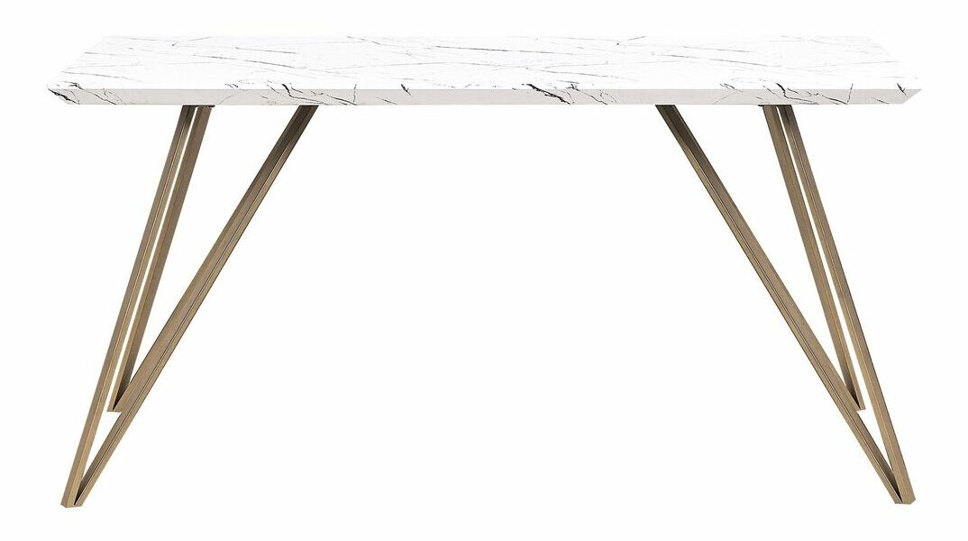 Masă sufragerie MOLIR (alb + auriu) (pentru 6 persoane)