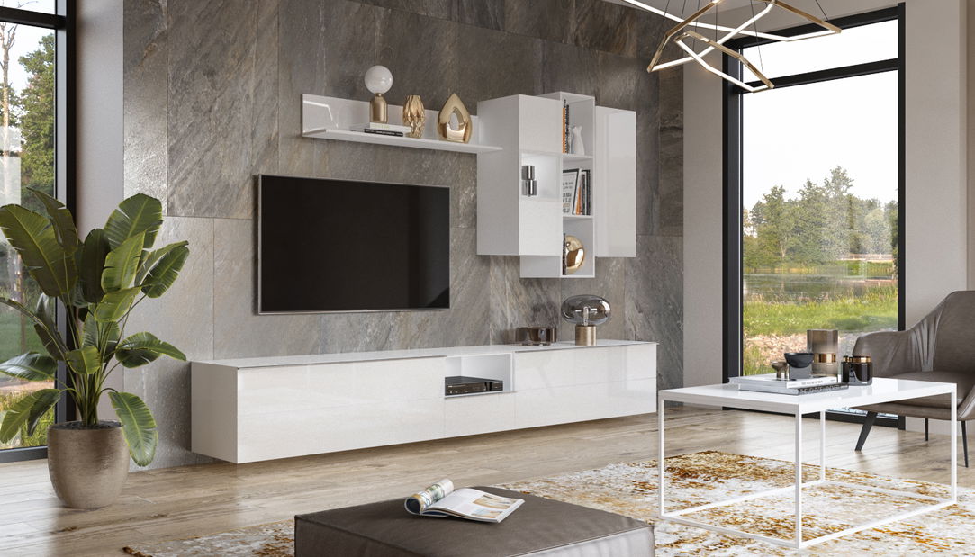 Falraszerelhő TV asztal Henry Typ 37 (fehér + magasfényű fehér)