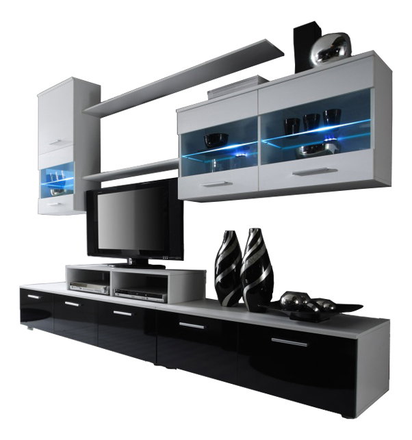 Obývacia Stena Beverley I (biela + čierna) (s osvetlením)