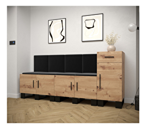 Set mobilier pentru hol Amanda 17 (Stejar artisan + Negru)