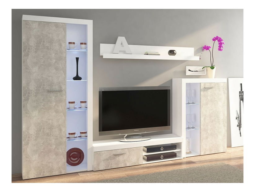 Mobilier living Rokara (Alb + beton deschis) (fără iluminat)