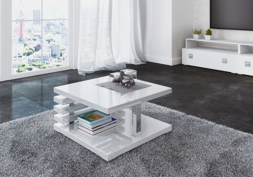 Konferenčný stolík Kyram (lesk biely)